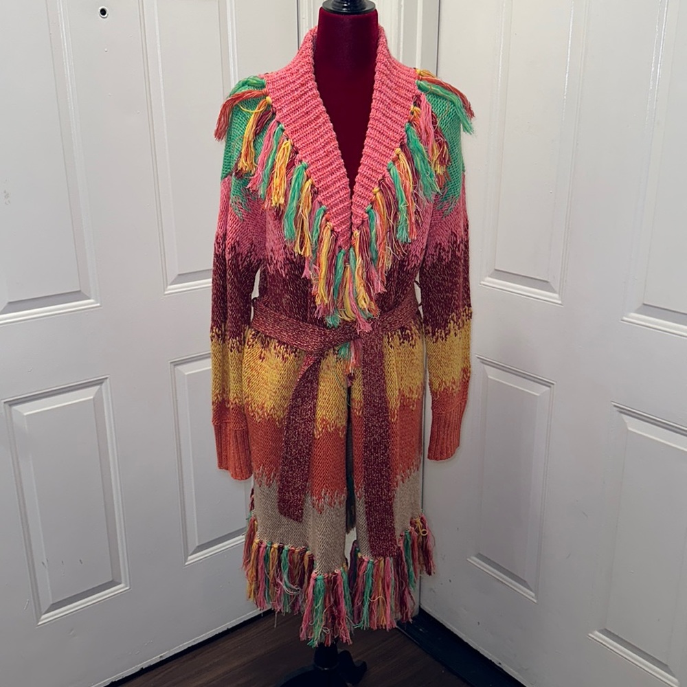 NWT Alice + Olivia Multi Color Fringe Sweater XS/S but fits up to a large